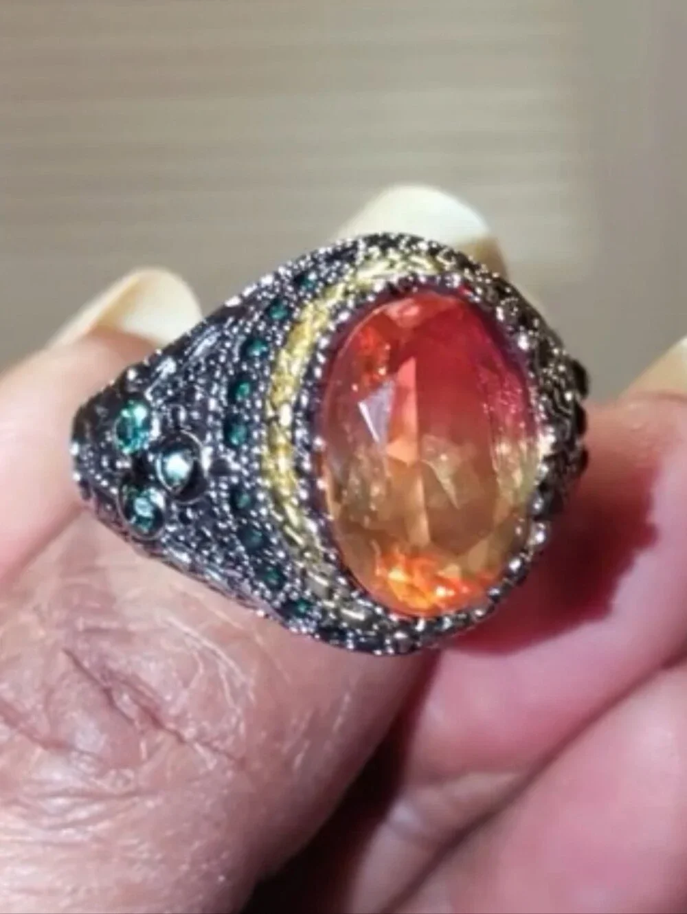 Retro Domineering Mystic Topaz Gemstone Statement Ring For Men Sz 11